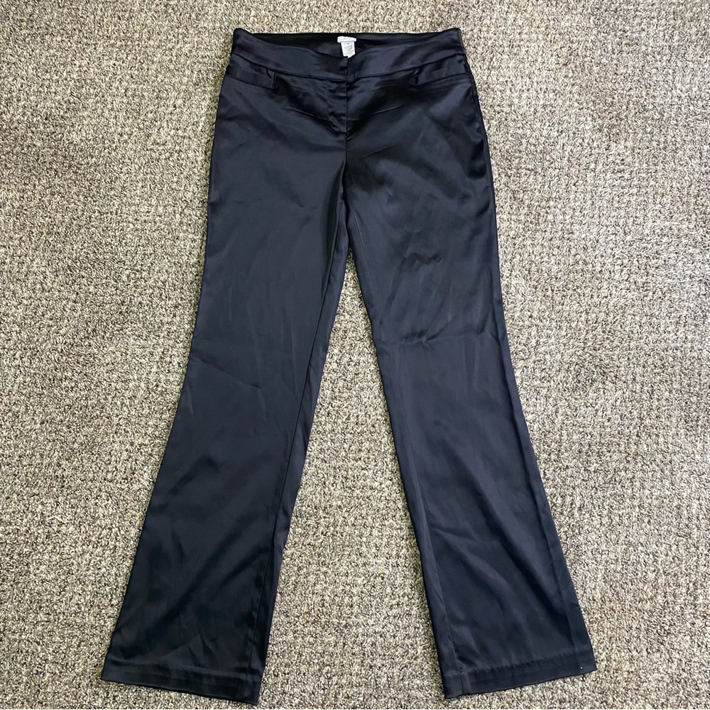 Vintage Black Satin Straight Leg Trouser Pants by Cache Size 10 EUC